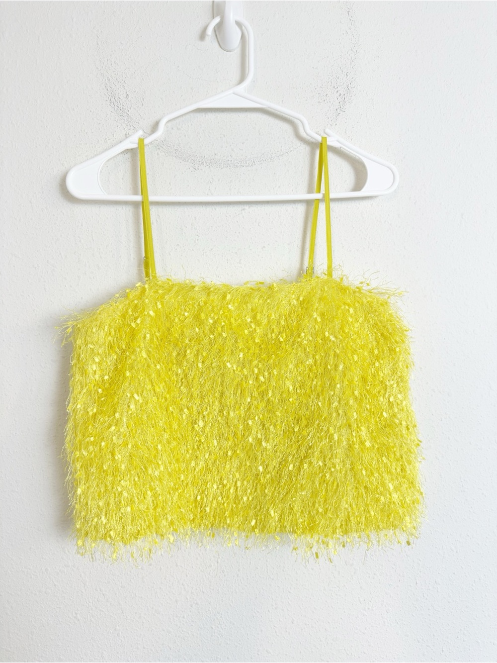 Saintart Yellow Feathered Crop Tank Top